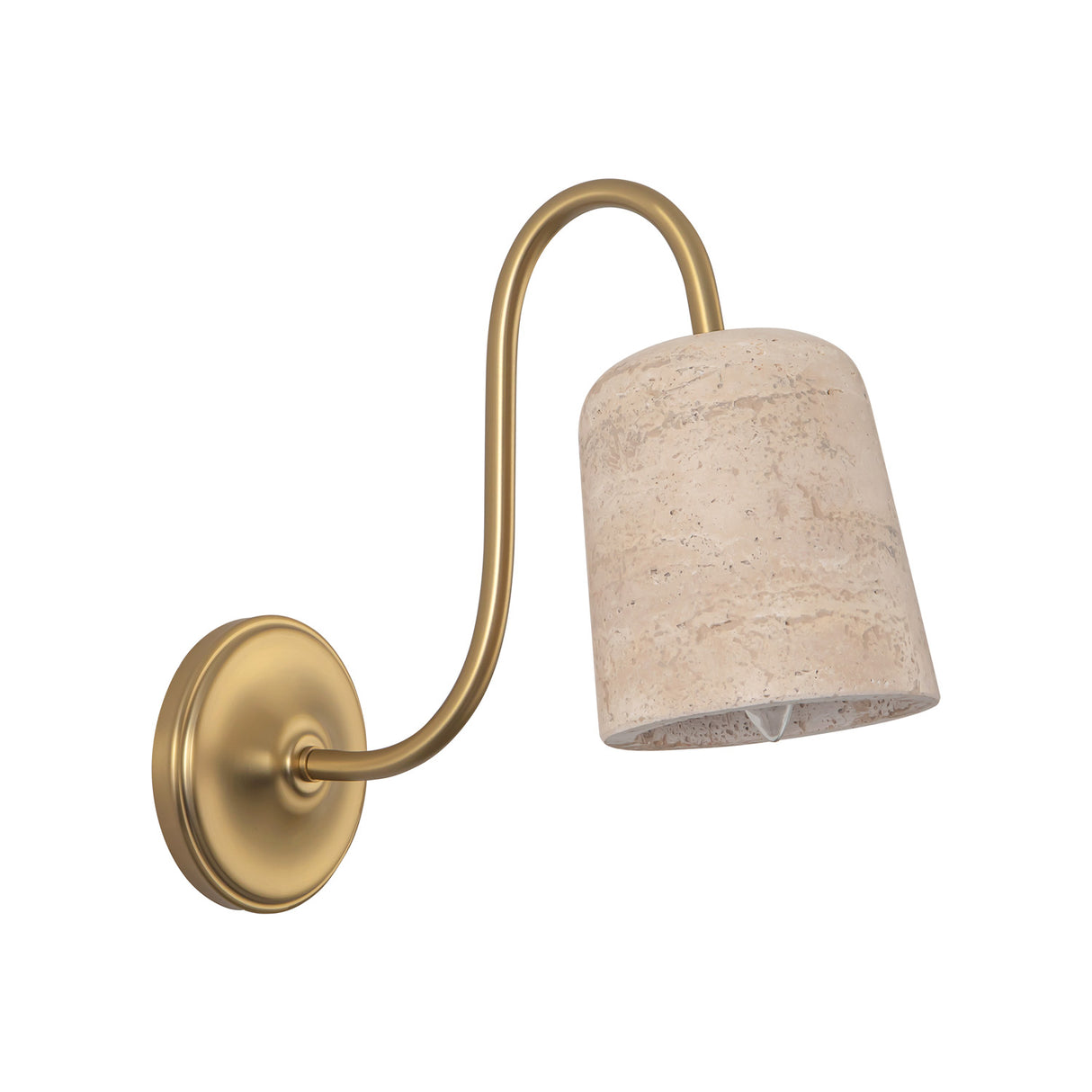 Jethro Wall Sconce 12", Travertine and Brushed Brass
