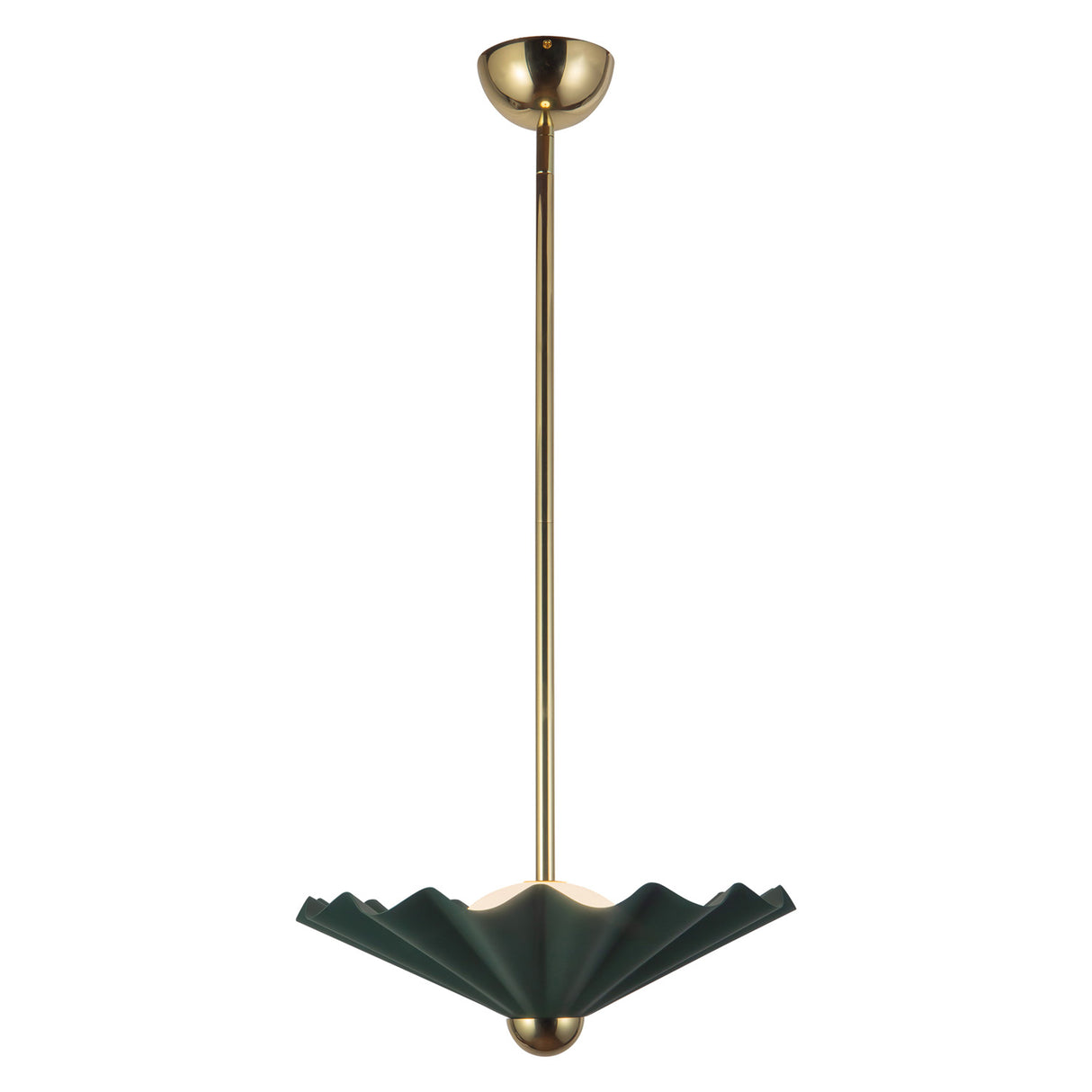 Babette Medium LED Pendant 16", Hunter Green and Brass