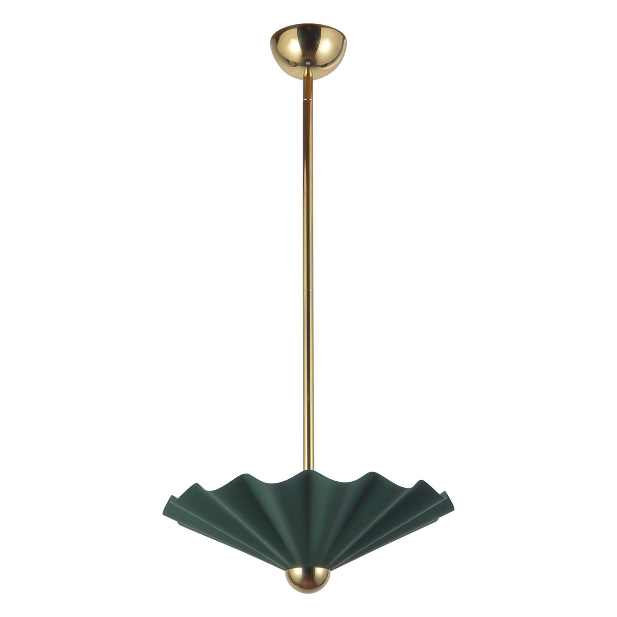Babette Medium LED Pendant 16", Hunter Green and Brass