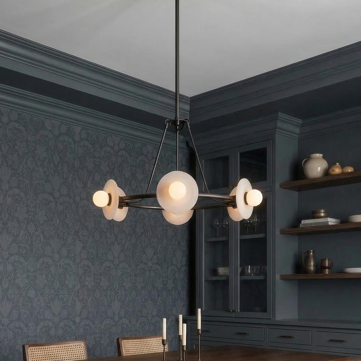 Bren LED Chandelier 28", Urban Bronze and Alabaster