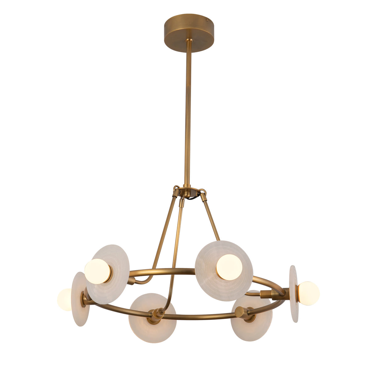 Bren LED Chandelier 28", Vintage Brass and Alabaster