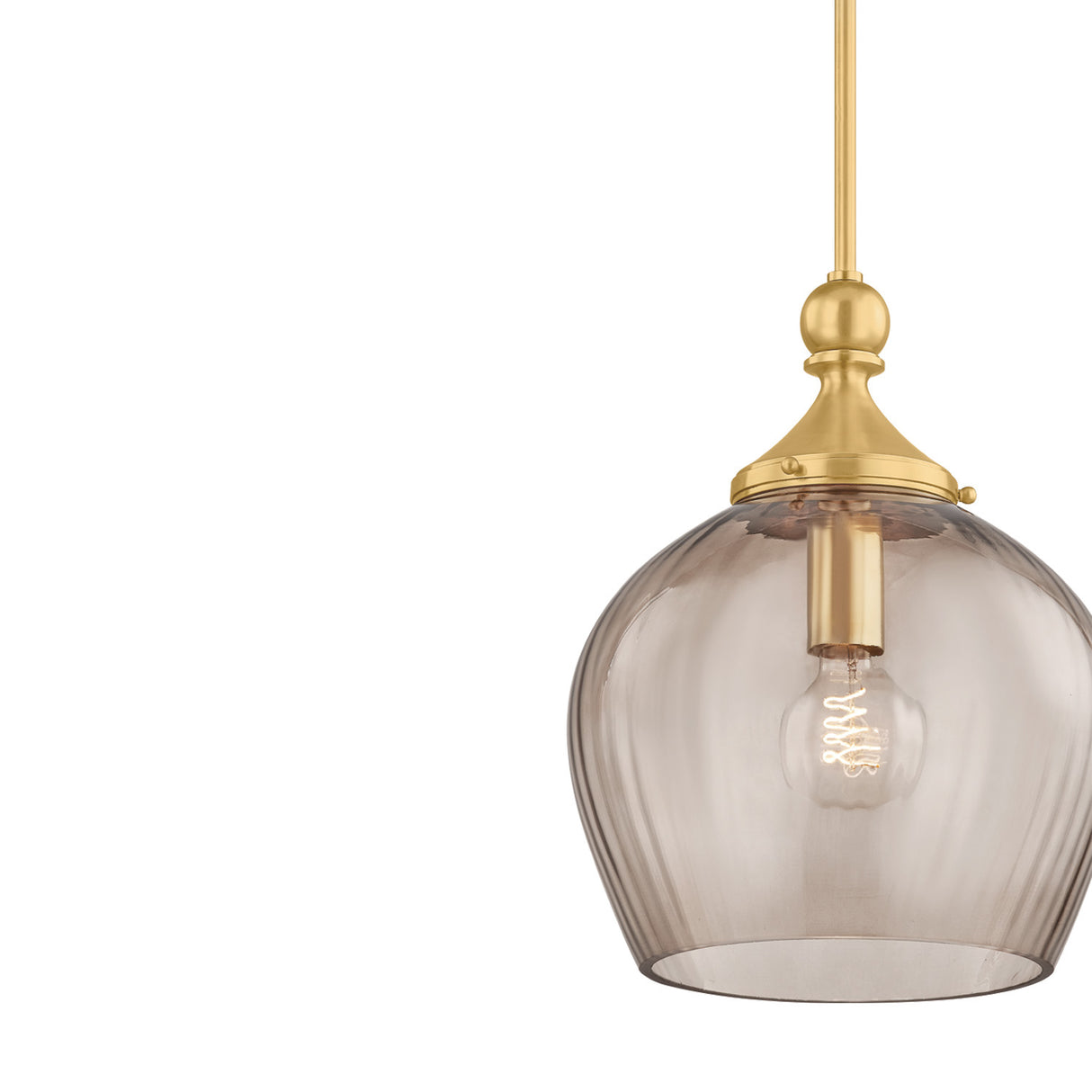 Octavia Small Pendant 12", Aged Brass and Smoke Taupe Ribbed Glass