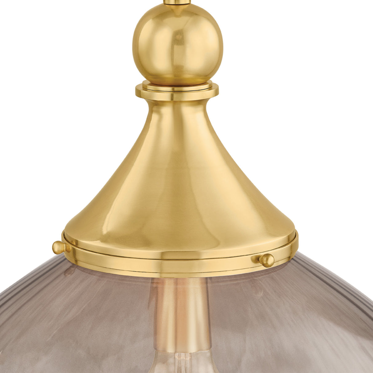 Octavia Medium Pendant 16", Aged Brass and Smoke Taupe Ribbed Glass