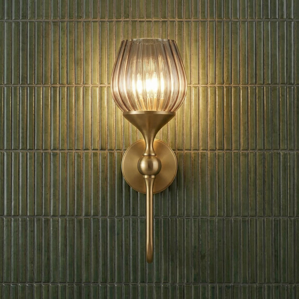 Octavia Wall Sconce 17", Aged Brass and Smoke Taupe Ribbed Glass