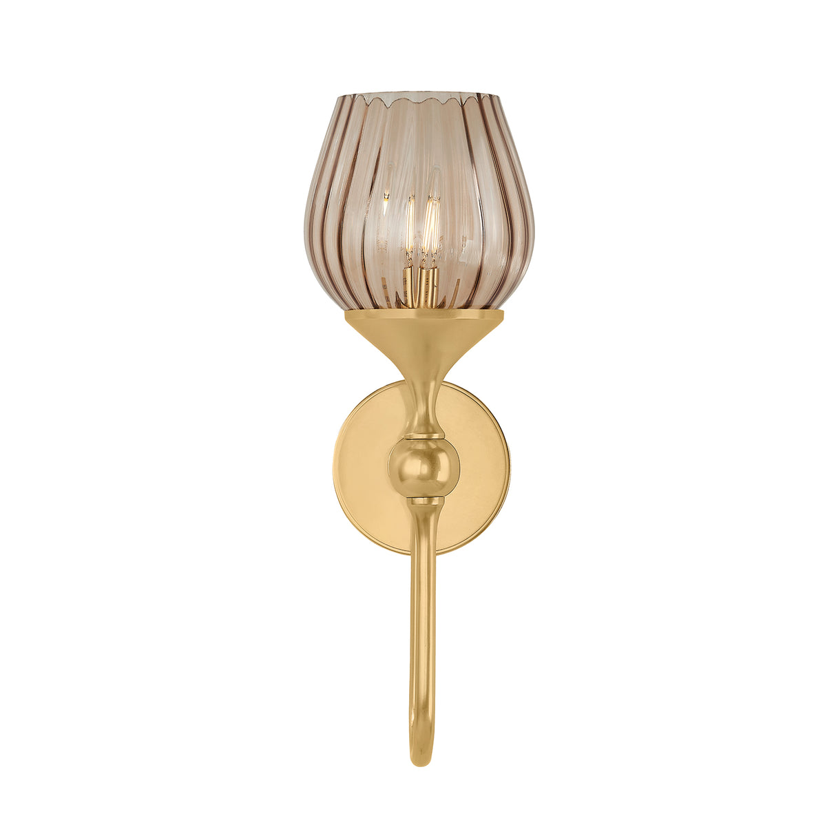 Octavia Wall Sconce 17", Aged Brass and Smoke Taupe Ribbed Glass