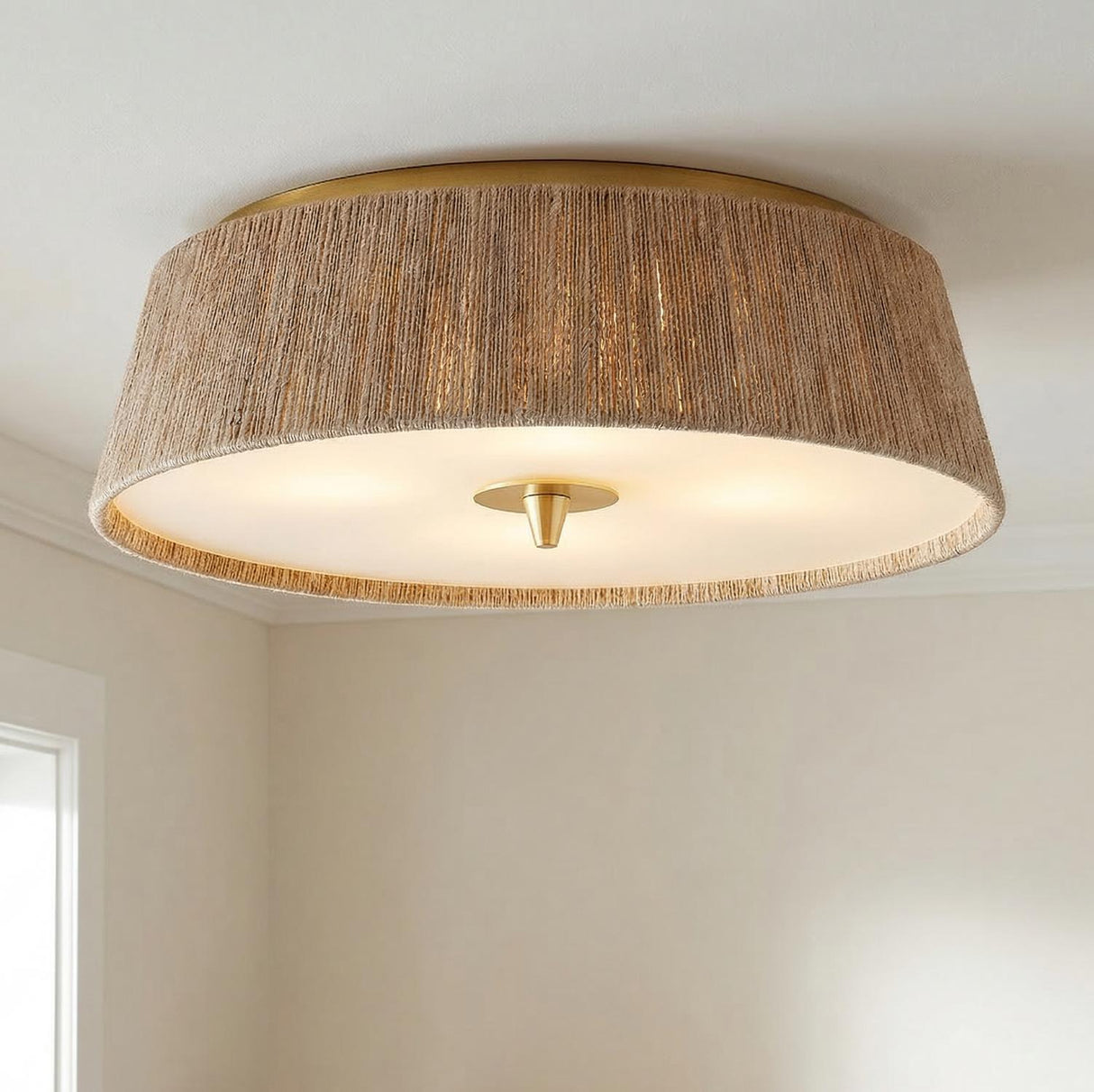 Pascal Flush Mount 18", Jute and Aged Brass