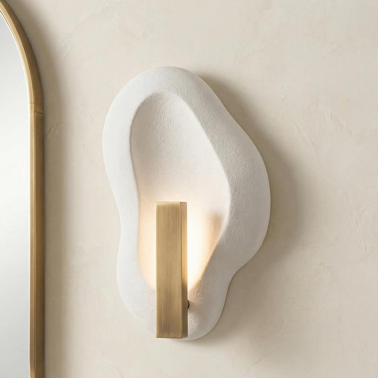 Ravel LED Wall Sconce 14", White Ceramic and Patina Brass