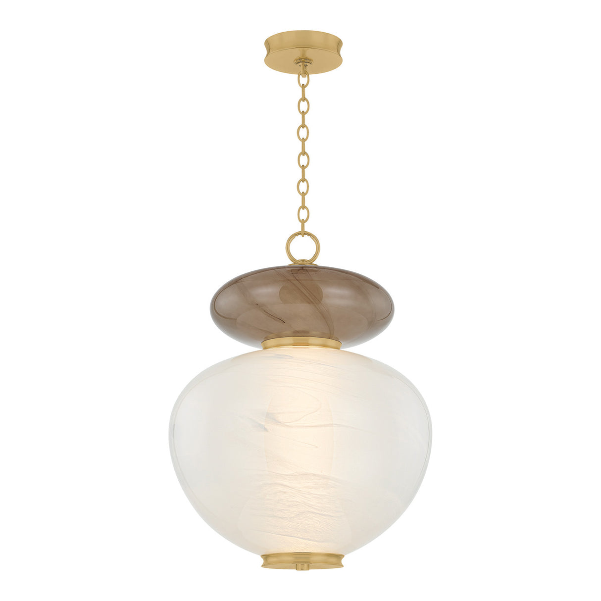 Danara Large LED Pendant 19", Two-Tone Art Glass and Brass