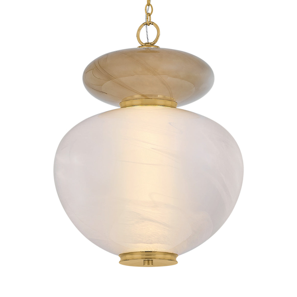 Danara Large LED Pendant 19", Two-Tone Art Glass and Brass