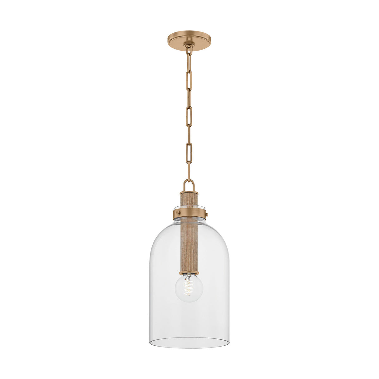 Midori Small Pendant 9", Patina Brass with Grasscloth Accents