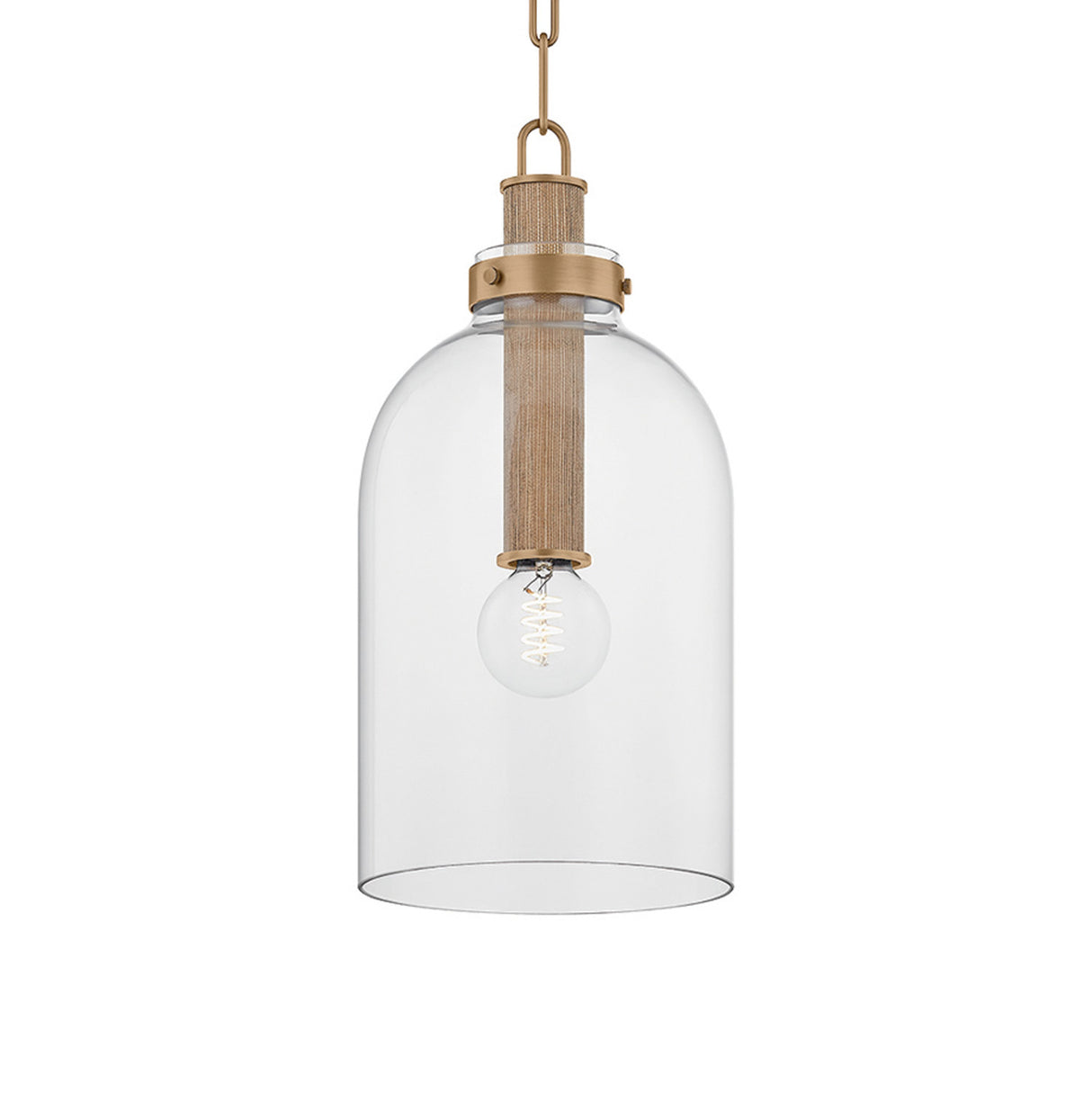 Midori Small Pendant 9", Patina Brass with Grasscloth Accents