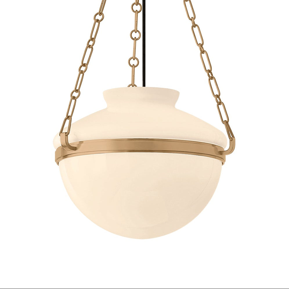 Capella Medium Pendant 16", Patina Brass and Milk Glass