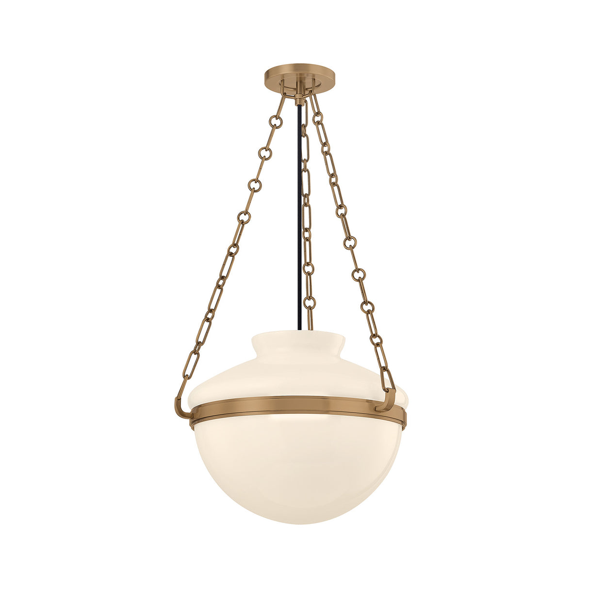 Capella Medium Pendant 16", Patina Brass and Milk Glass