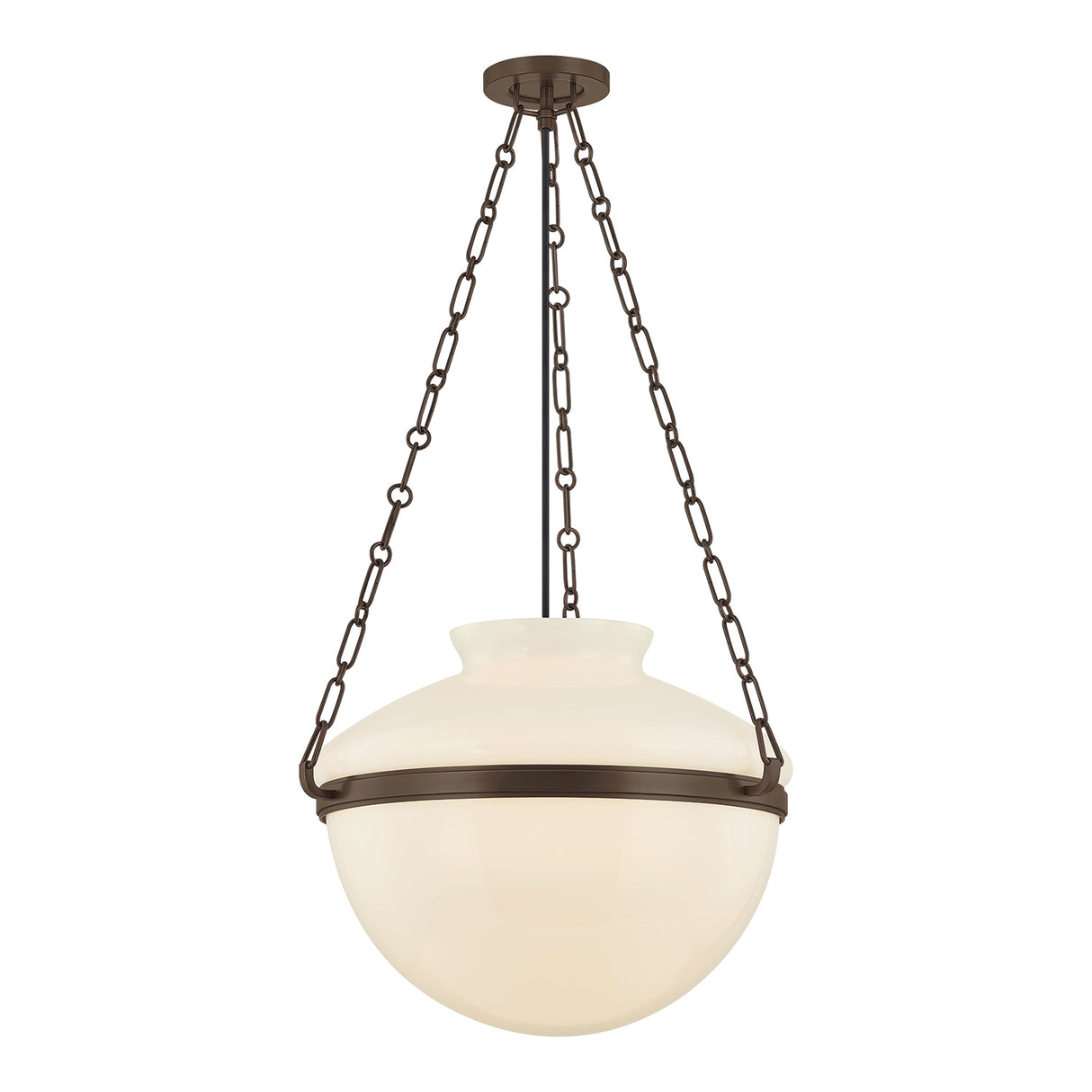 Capella Large Pendant 19", Bronze and Milk Glass