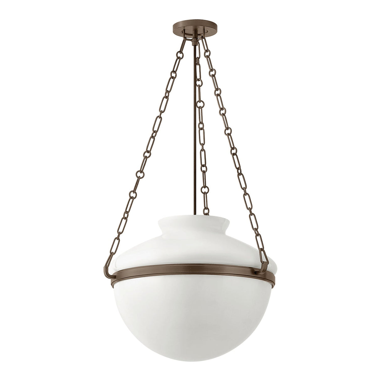 Capella Large Pendant 19", Bronze and Milk Glass