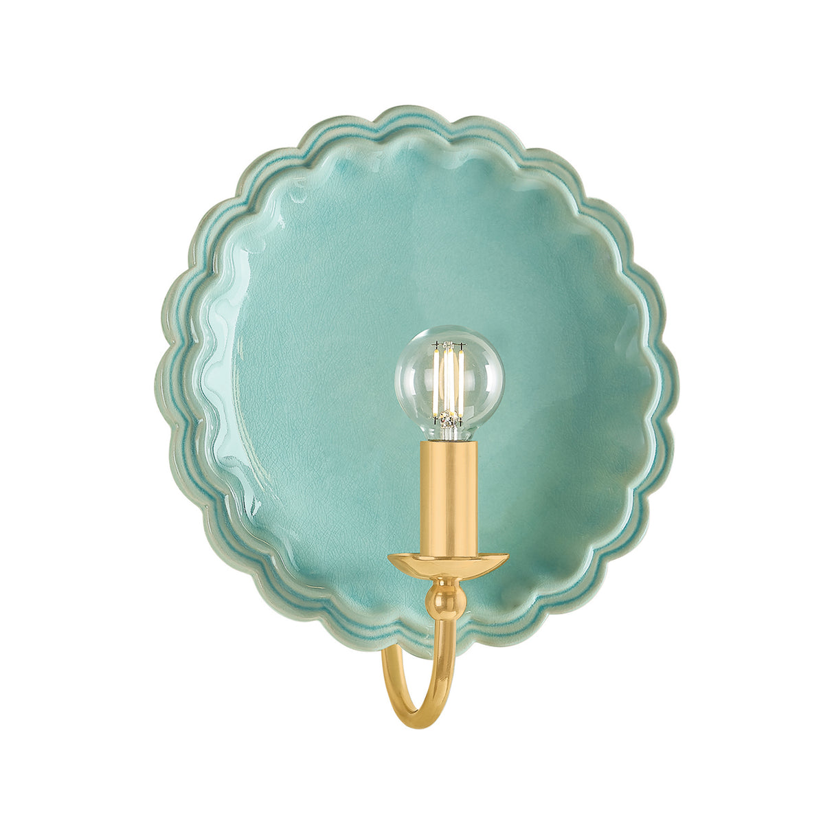 Gladys Wall Sconce 11", Seafoam Ceramic and Aged Brass