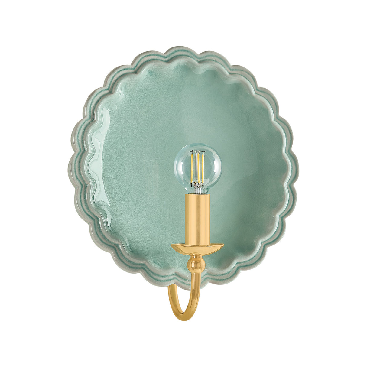 Gladys Wall Sconce 11", Seafoam Ceramic and Aged Brass
