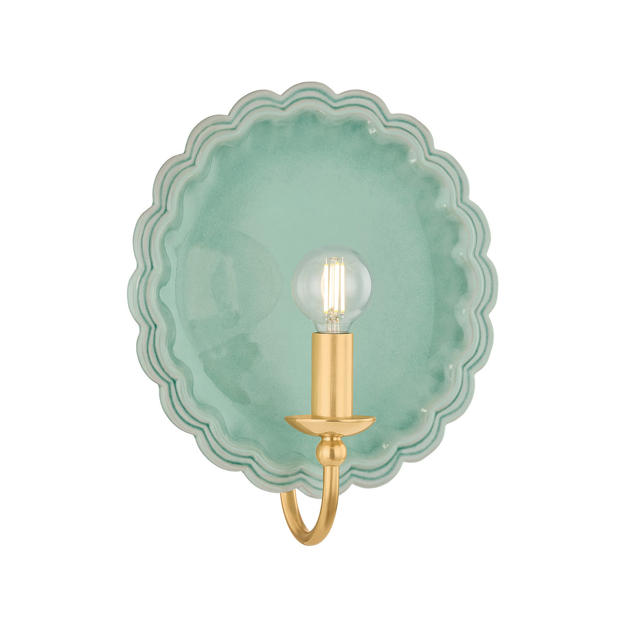 Gladys Wall Sconce 11", Seafoam Ceramic and Aged Brass