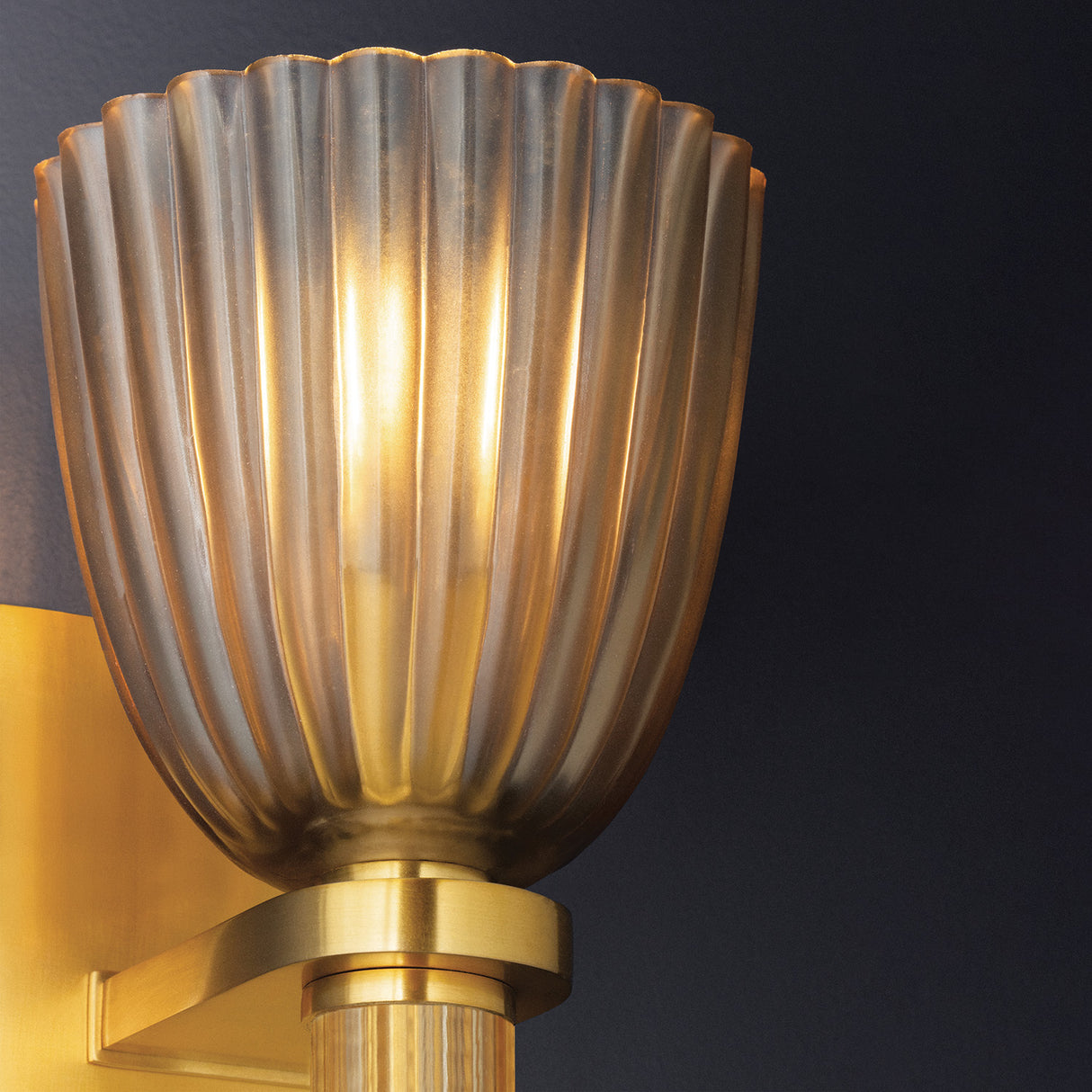 Sabel Wall Sconce 15", Aged Brass and Smoke Taupe Glass