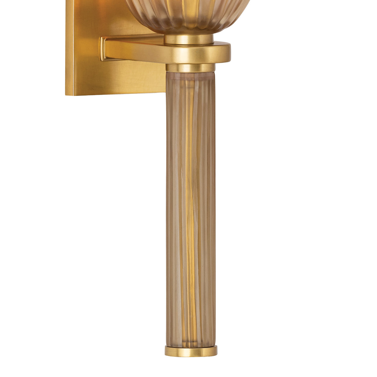 Sabel Wall Sconce 15", Aged Brass and Smoke Taupe Glass