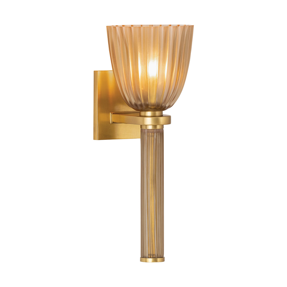 Sabel Wall Sconce 15", Aged Brass and Smoke Taupe Glass