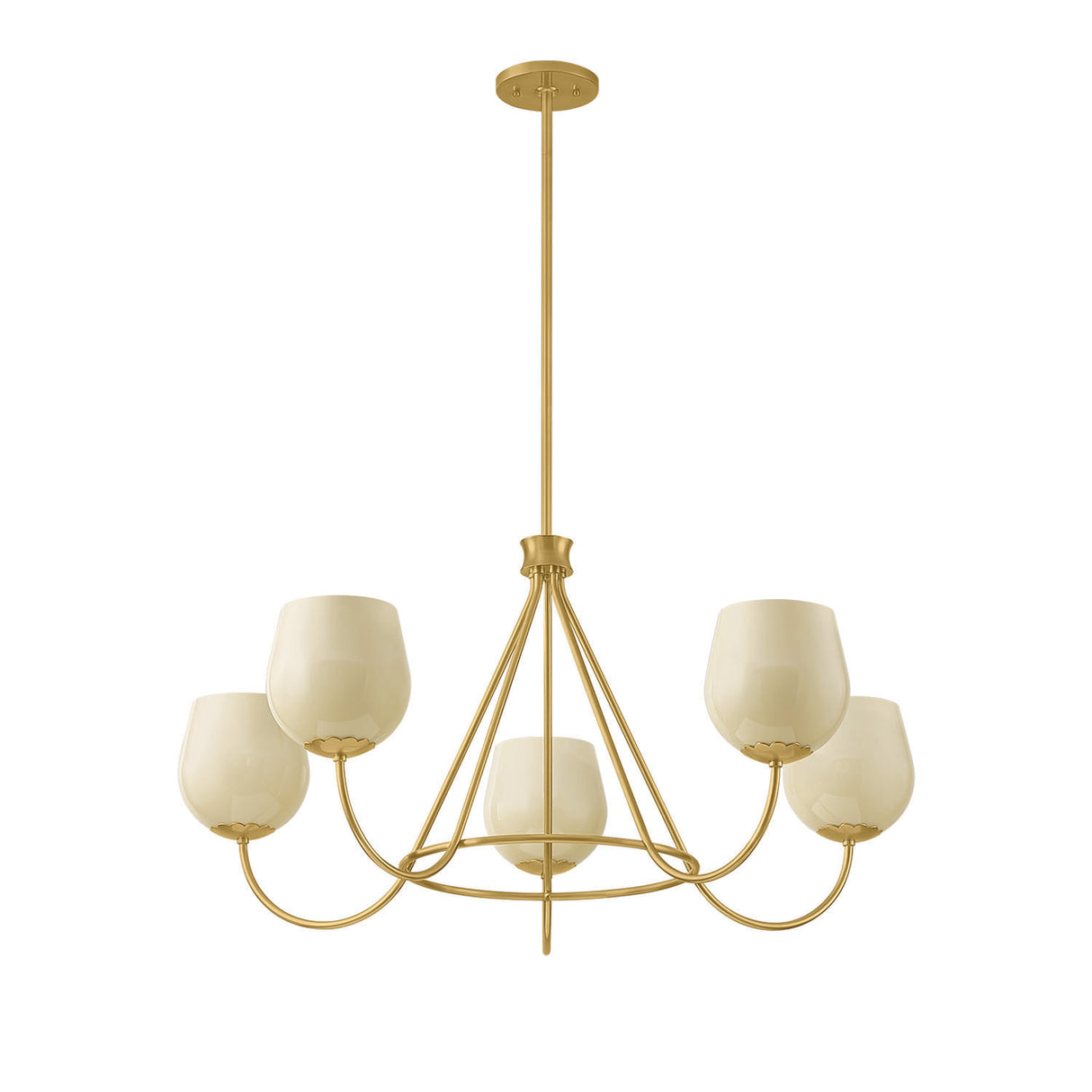 Goldie 5 Light Chandelier 34", Aged Brass and Buttermilk Glass