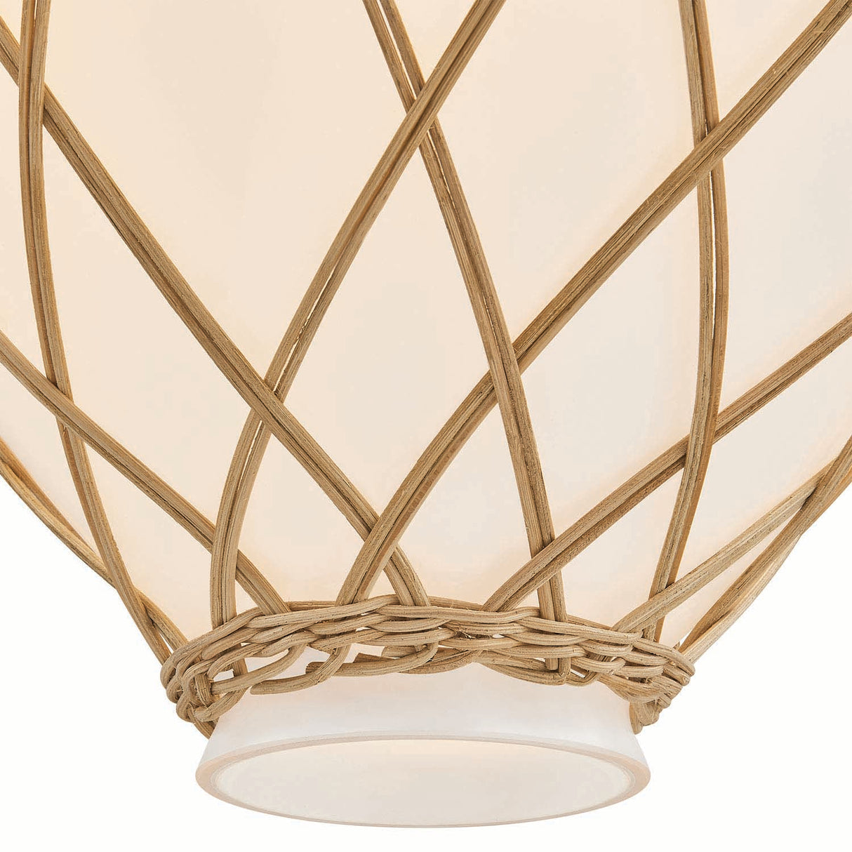 Dion Small Pendant 13", Aged Brass and Milk Glass with Rattan
