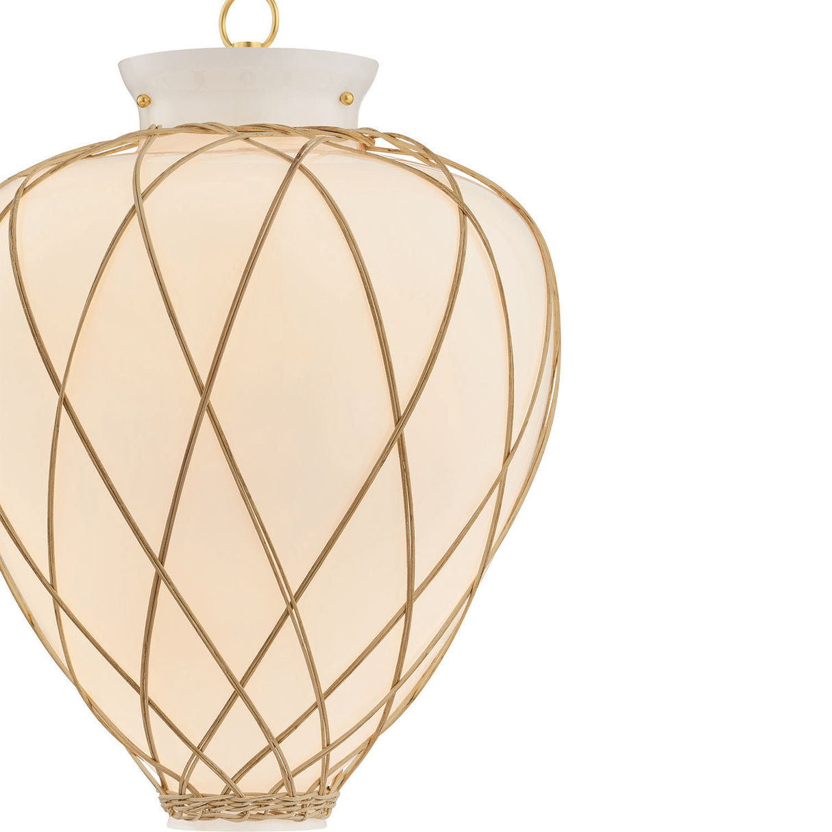 Dion Medium Pendant 17", Aged Brass and Milk Glass with Rattan