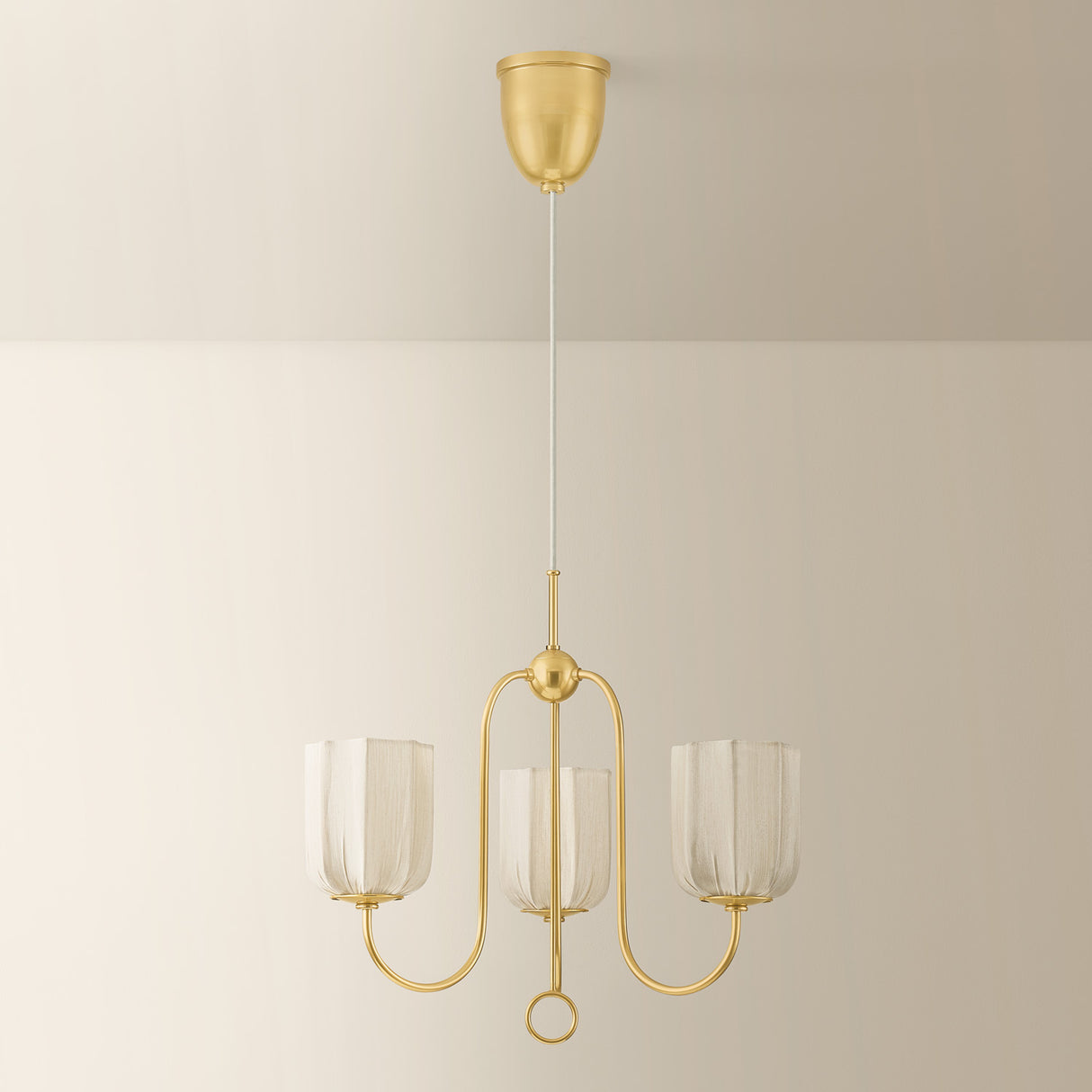 Lilith 3 Light Chandelier 21", Aged Brass with Fabric Shades