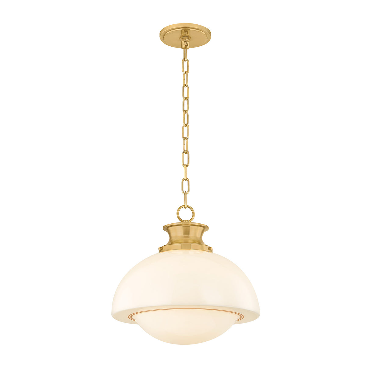 Leonie Pendant 15", Aged Brass and Milk Glass