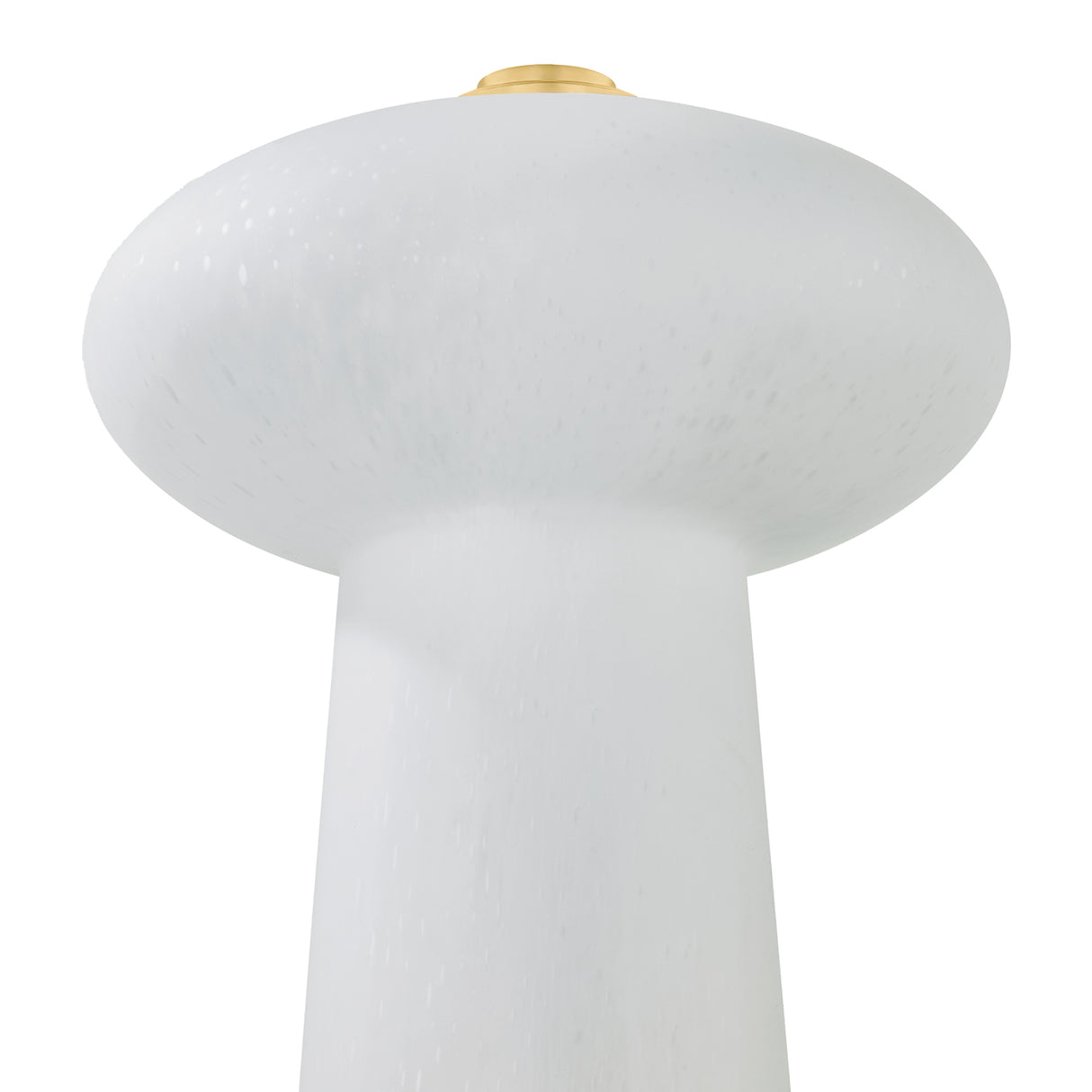 Close up of battery powered Portable Table Lamp in seeded cloud glass and aged brass