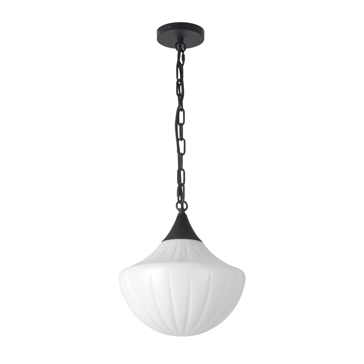 Reva Pendant 12", Matte Black with Vintage Milk Glass