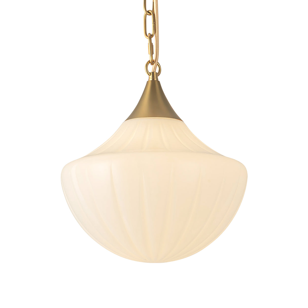 Reva Pendant 12", Brushed Brass with Vintage Milk Glass