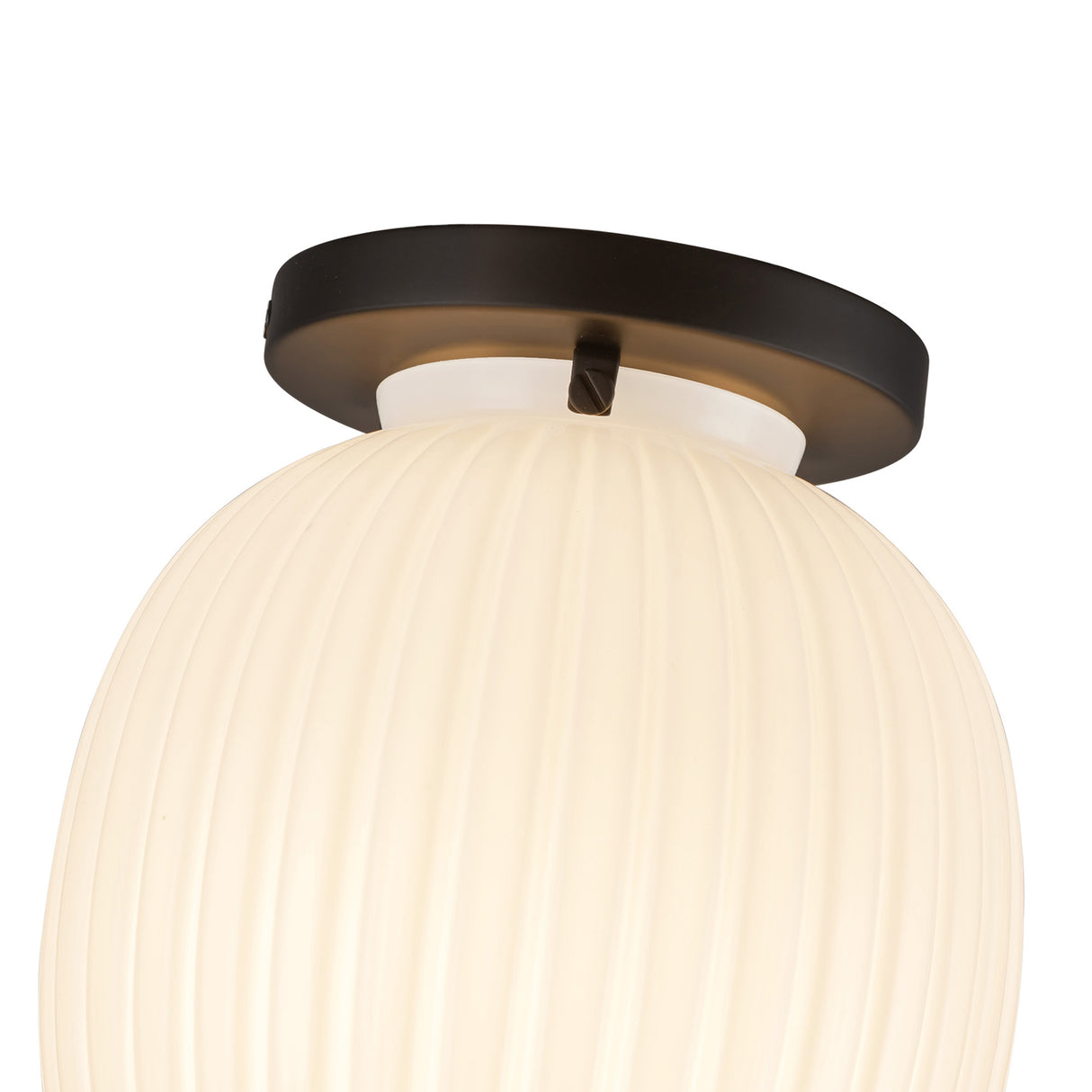 Basile Small Semi-Flush 7", Matte Black and Ribbed Milk Glass