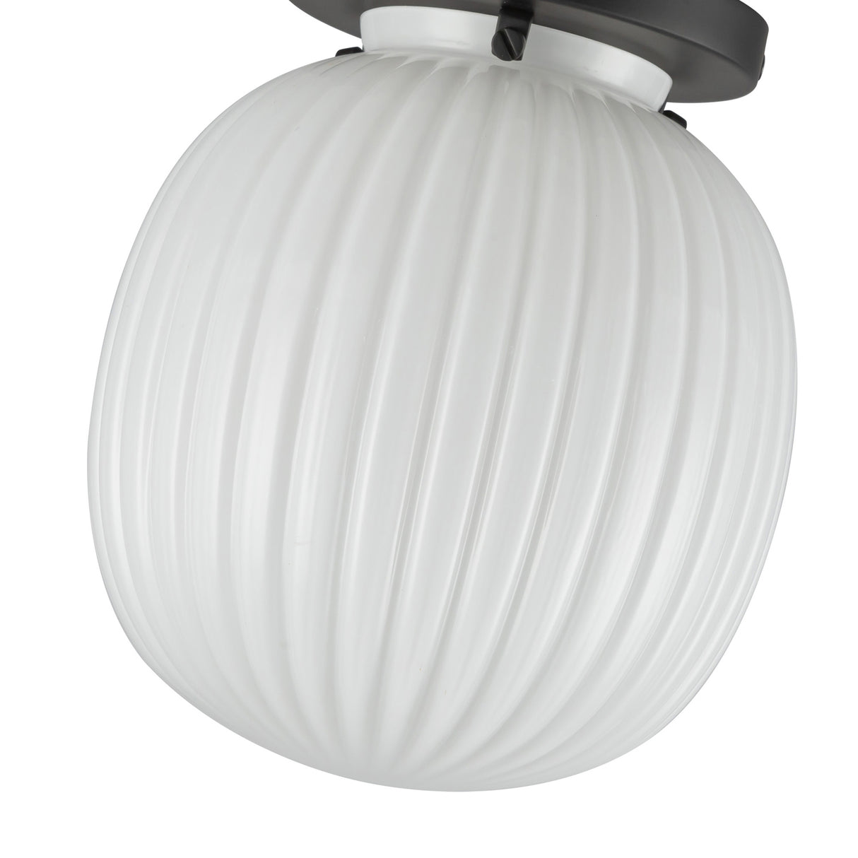 Basile Small Semi-Flush 7", Matte Black and Ribbed Milk Glass