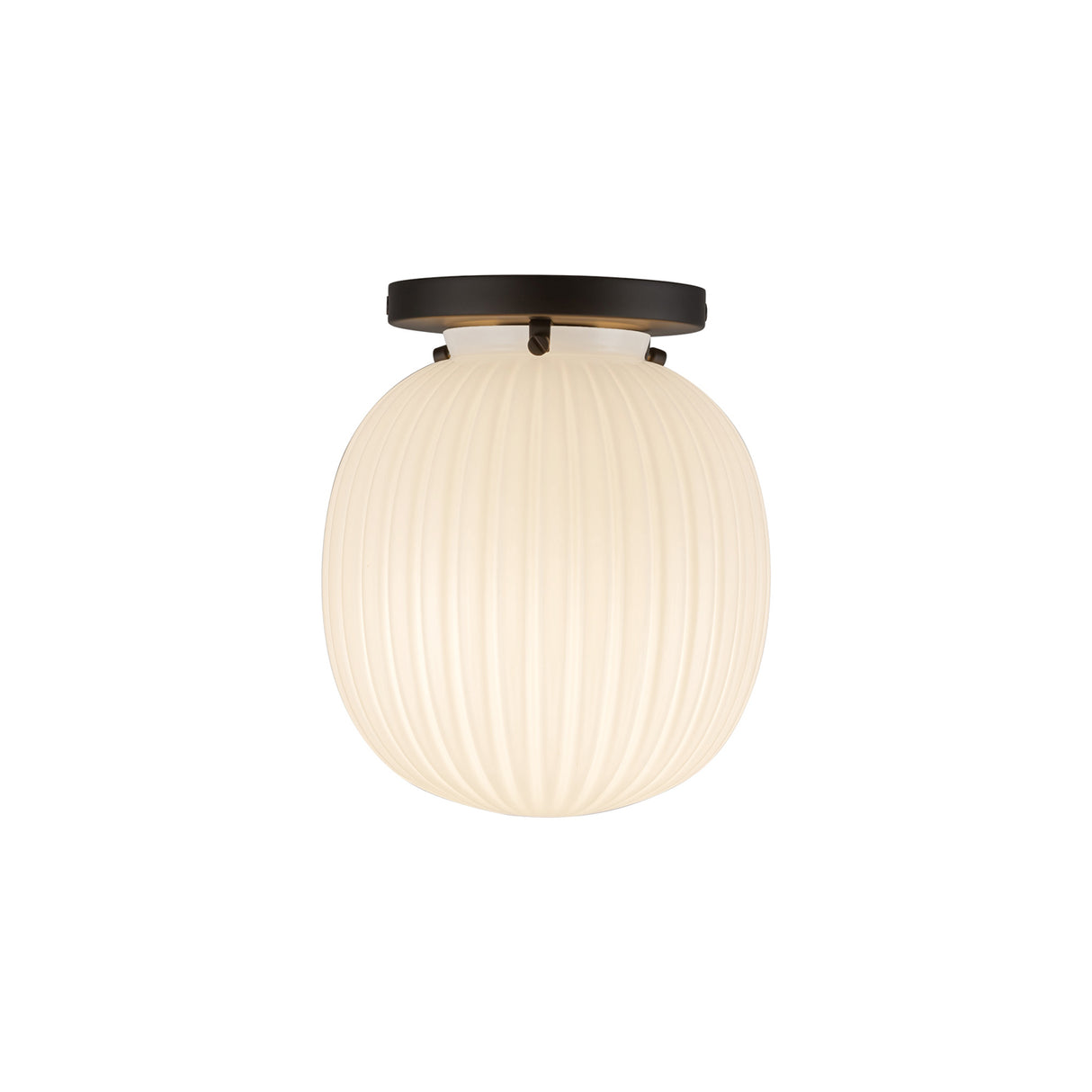 Basile Small Semi-Flush 7", Matte Black and Ribbed Milk Glass