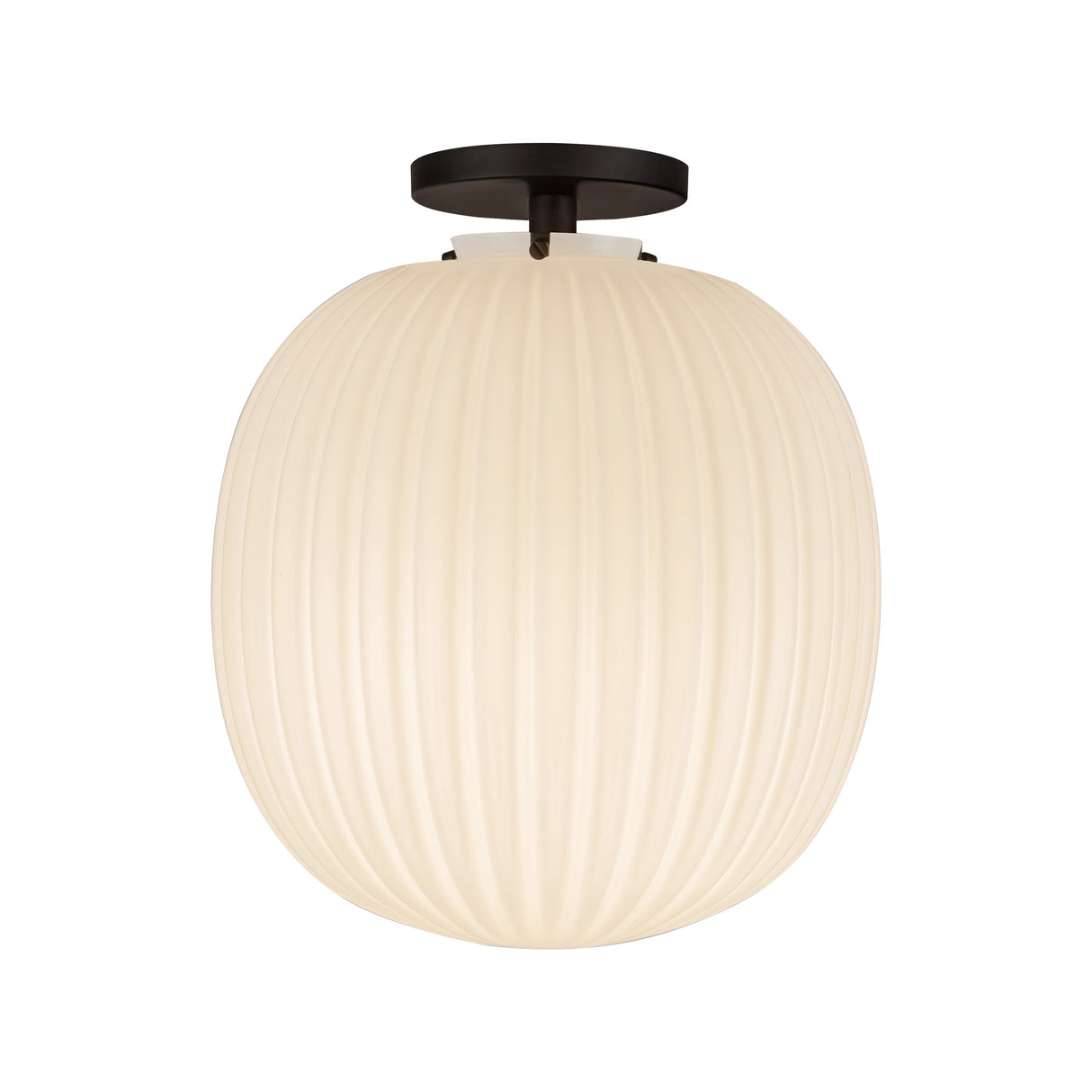 Basile Small Semi-Flush 12", Matte Black and Ribbed Milk Glass