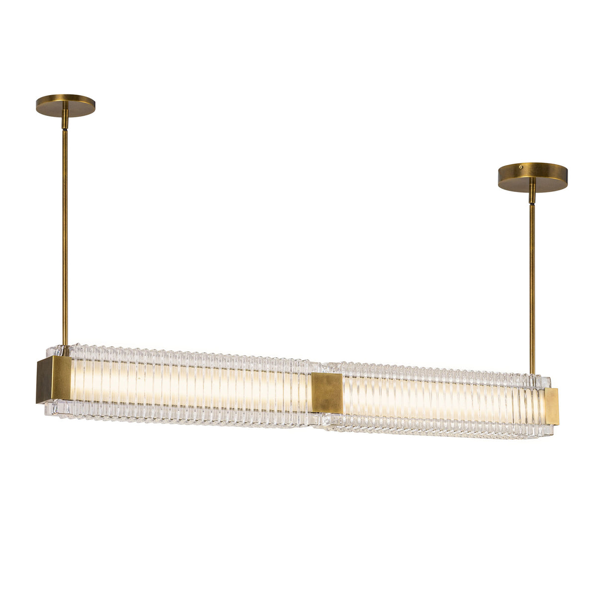 Enders LED Linear Pendant 47", Vintage Brass and Clear Ribbed Glass