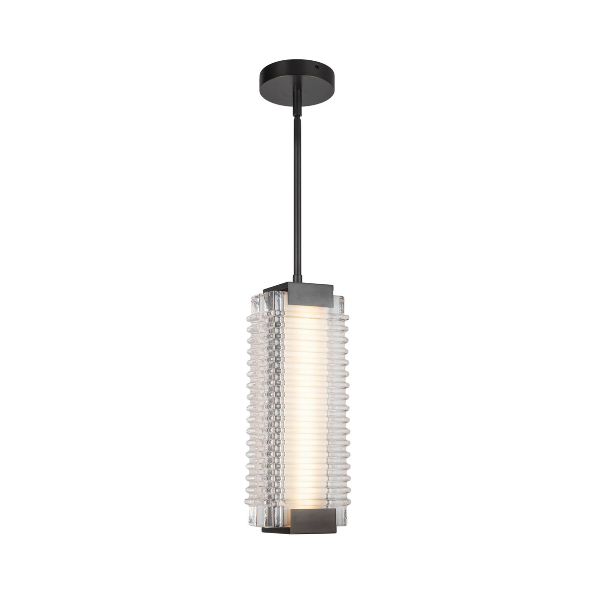 Enders Small LED Pendant 5", Urban Bronze and Clear Ribbed Glass