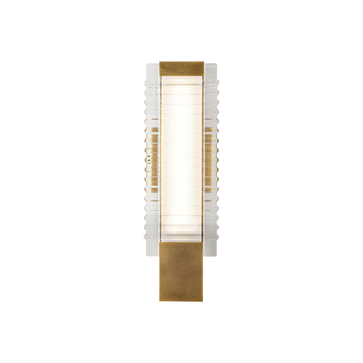 Enders Small LED Wall Sconce 18", Vintage Brass and Clear Ribbed Glass