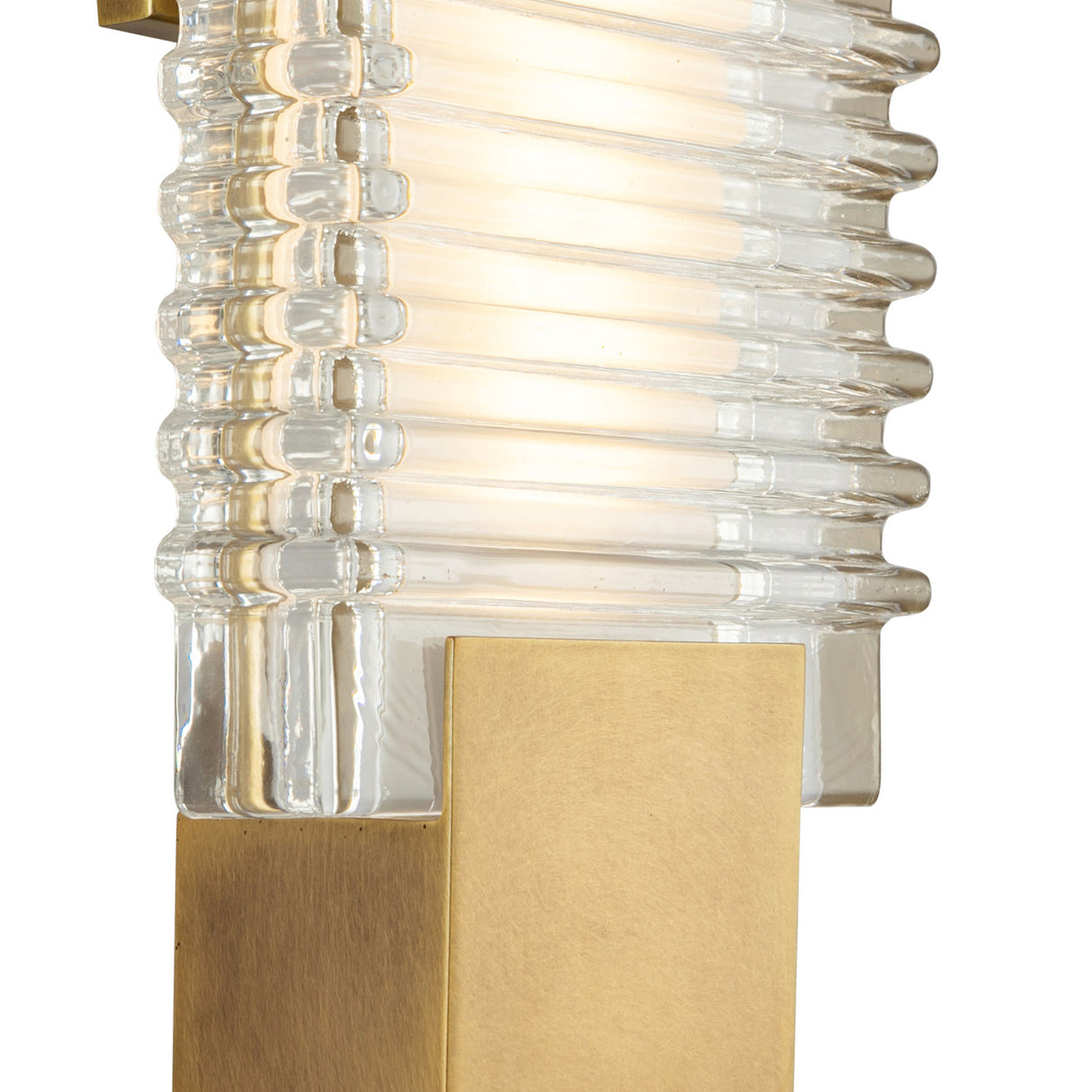 Enders Small LED Wall Sconce 18", Vintage Brass and Clear Ribbed Glass