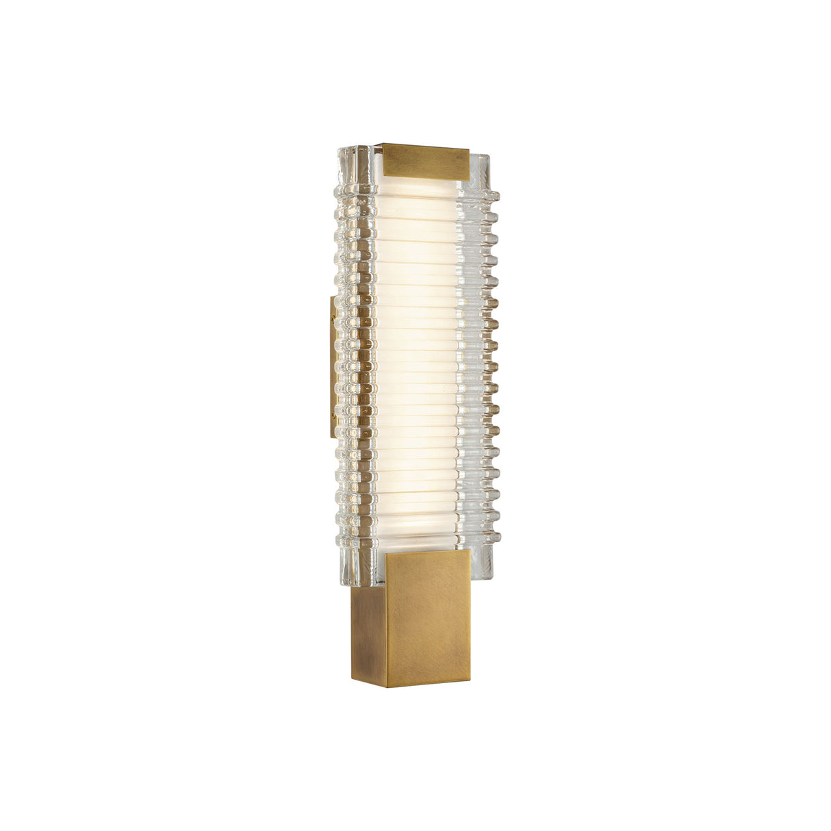 Enders Small LED Wall Sconce 18", Vintage Brass and Clear Ribbed Glass