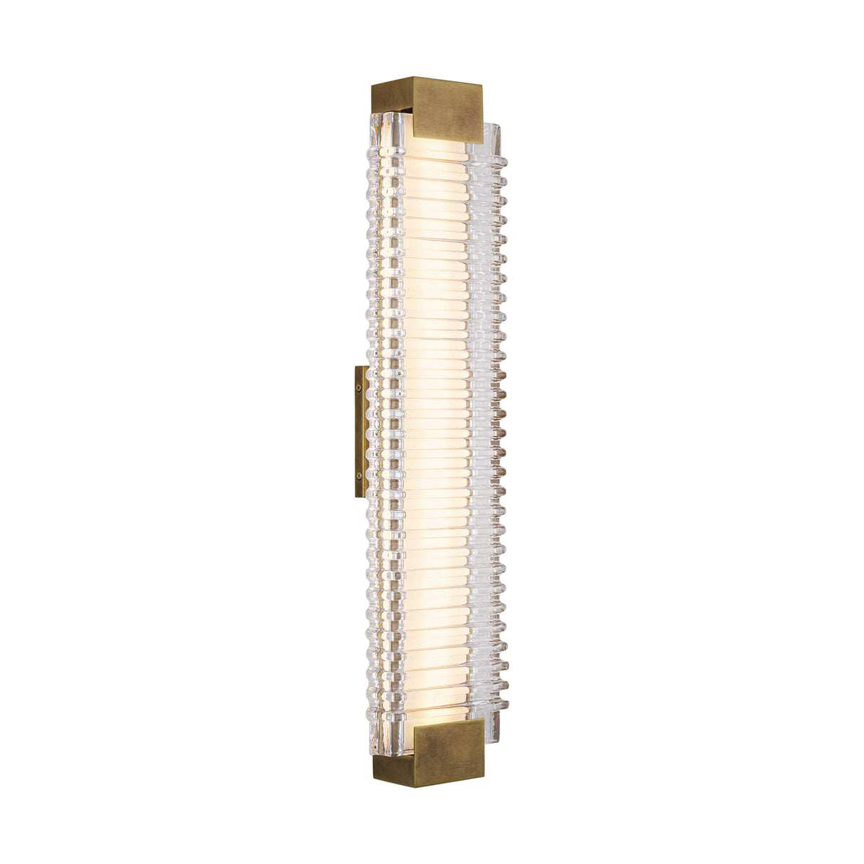 Enders Large LED Wall Sconce 25", Vintage Brass and Clear Ribbed Glass