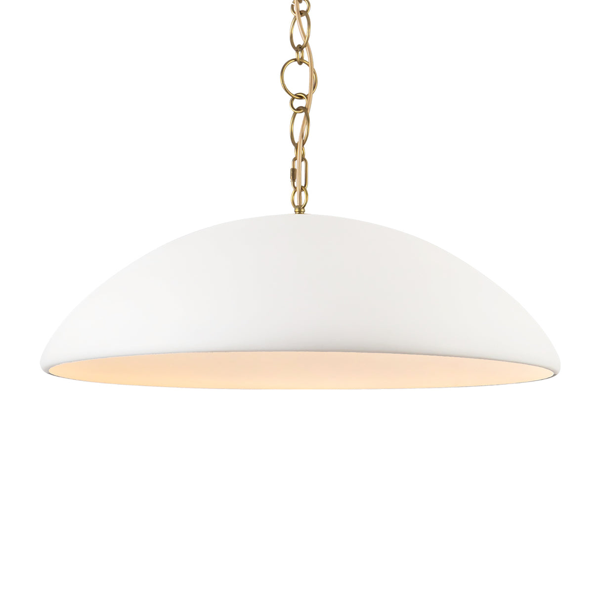Charlie Pendant 28", Matte White and Brushed Brass