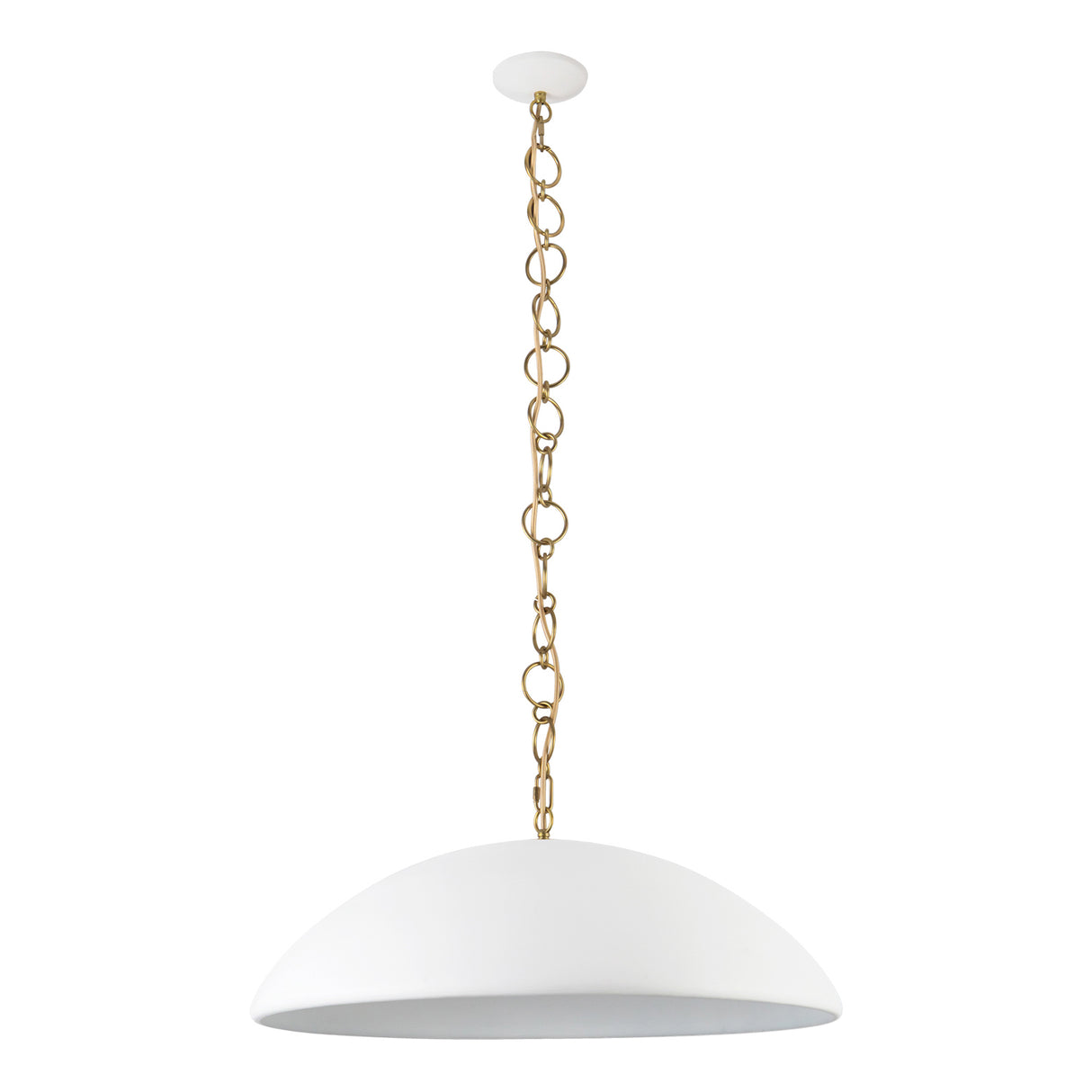 Charlie Pendant 28", Matte White and Brushed Brass