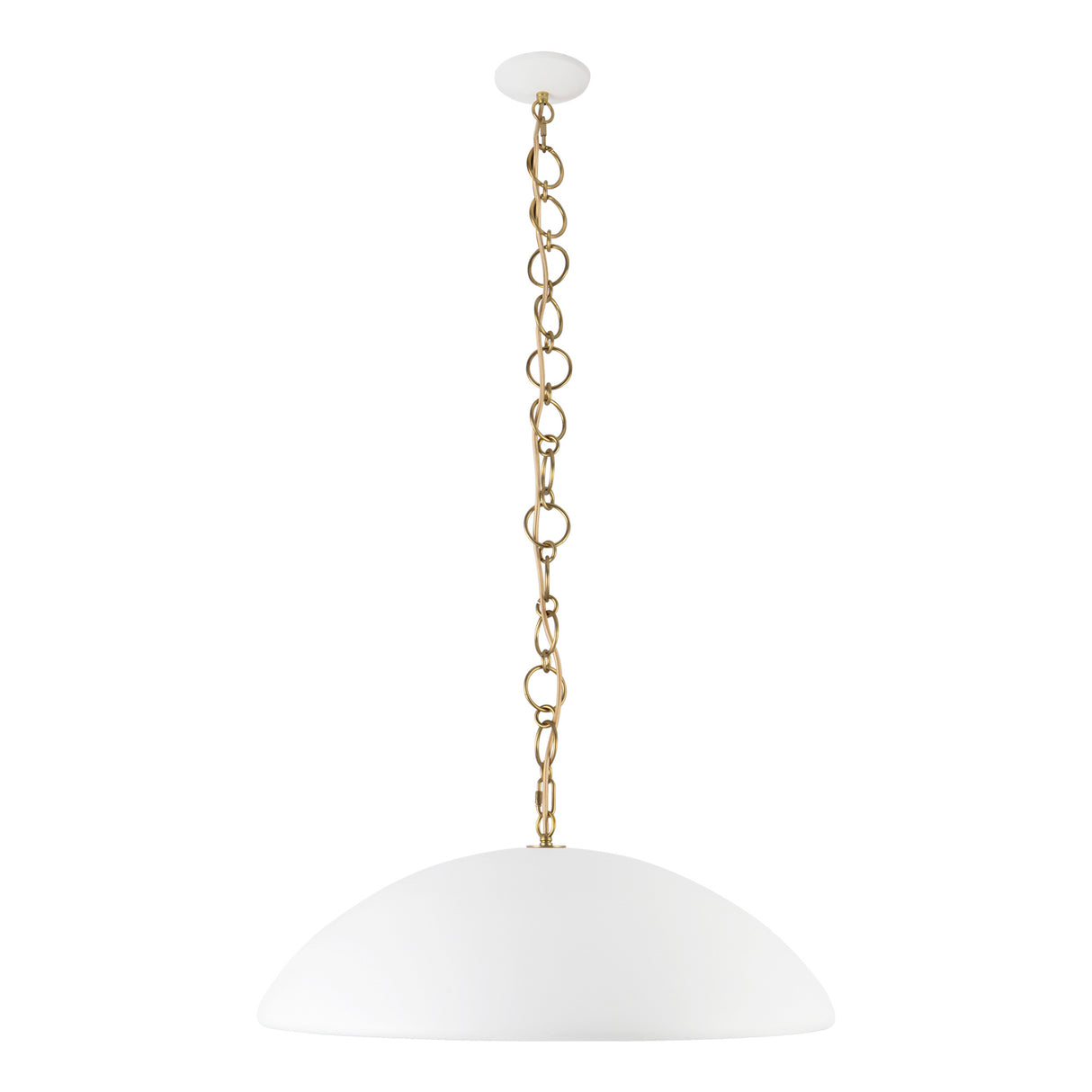 Charlie Pendant 28", Matte White and Brushed Brass