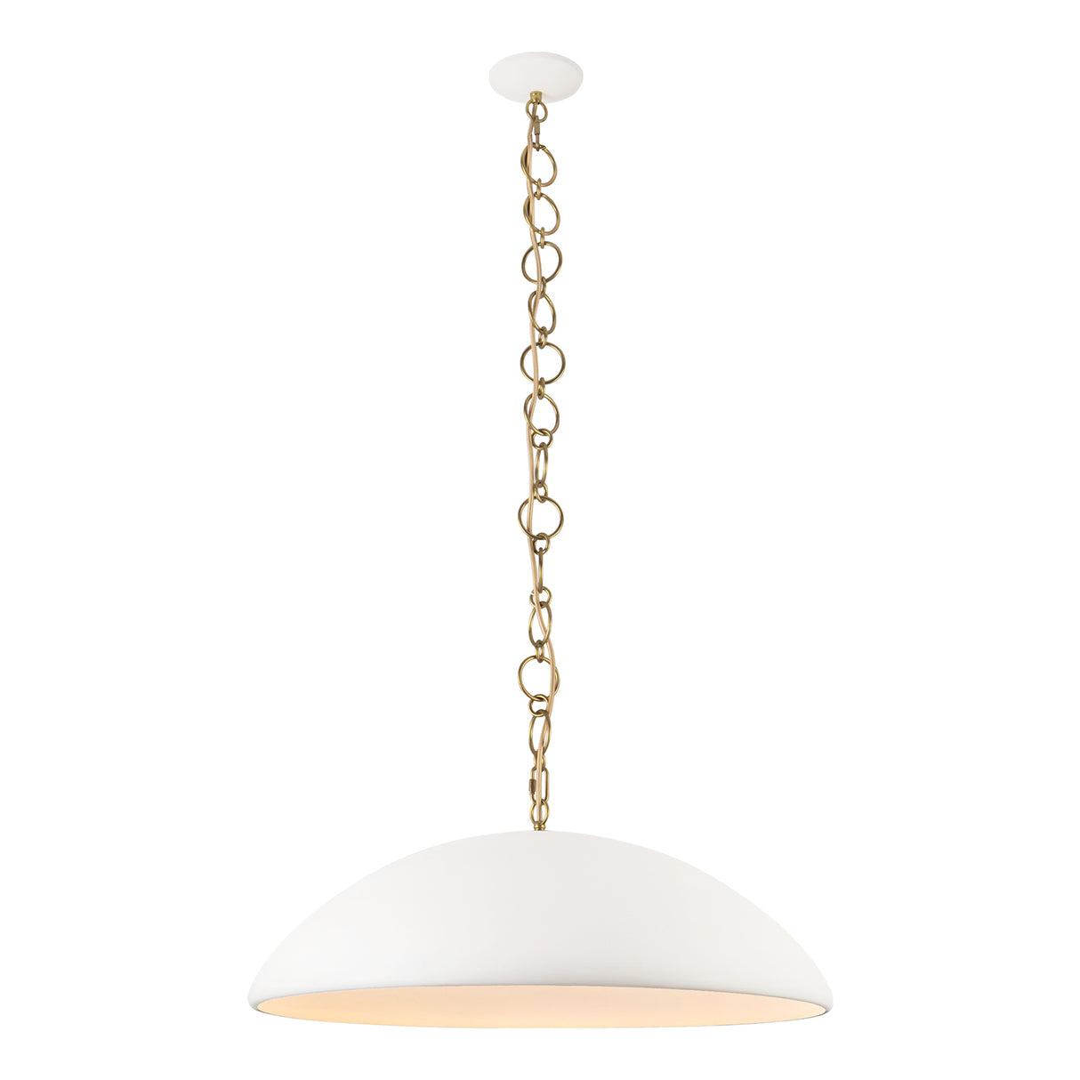 Charlie Pendant 28", Matte White and Brushed Brass