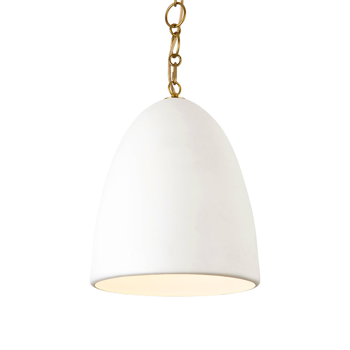 Charlie Pendant 14", Matte White and Brushed Brass