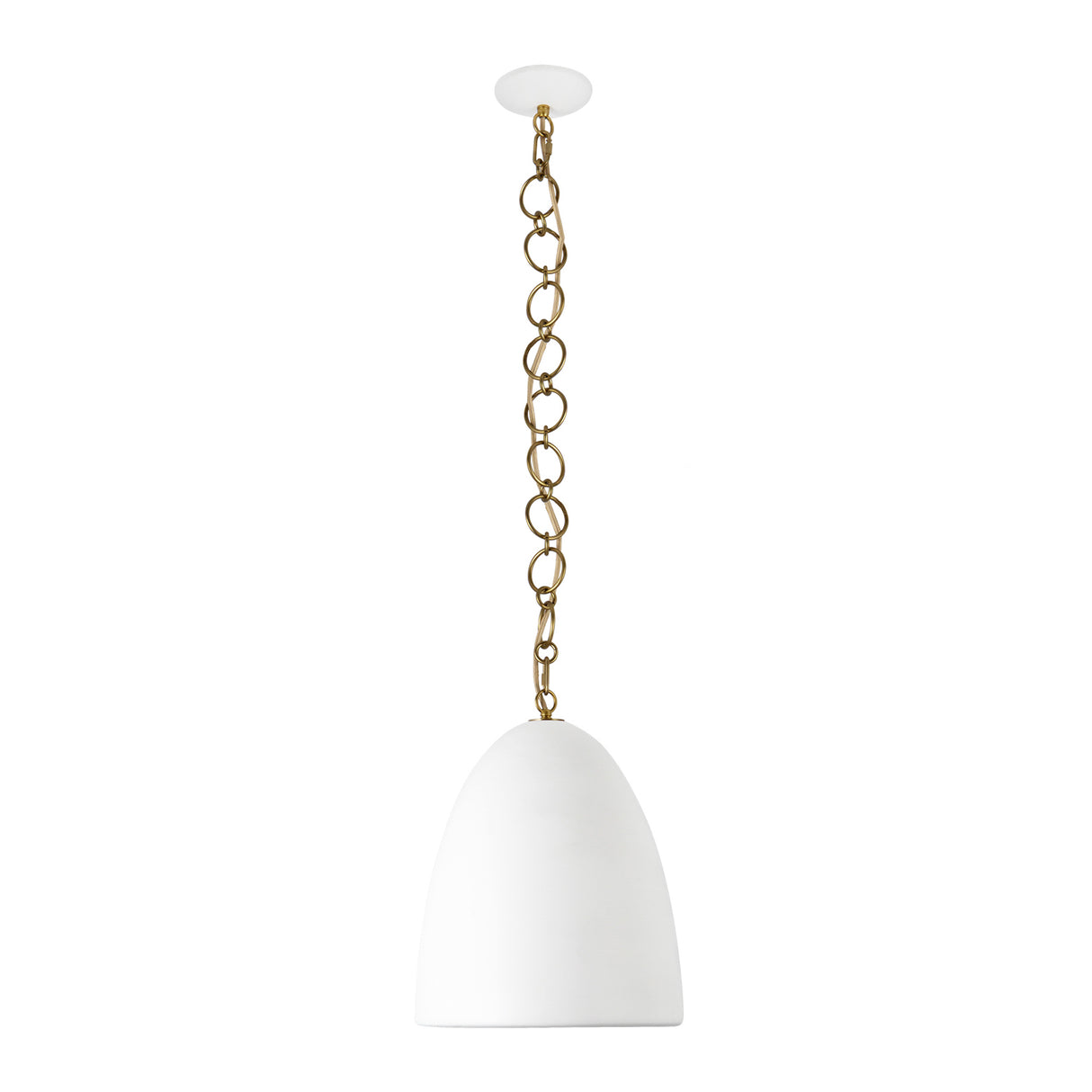 Charlie Pendant 14", Matte White and Brushed Brass