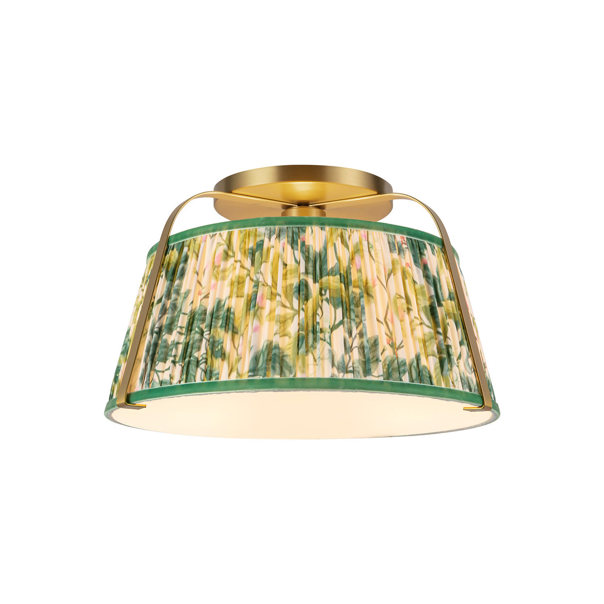 Daina Semi-Flush 13", Brushed Brass and Green Floral